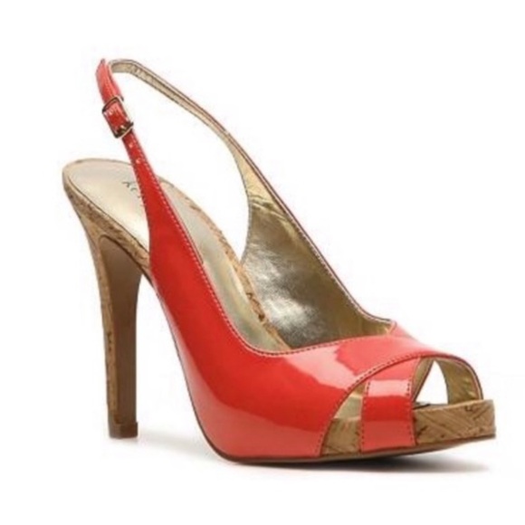 Kelly & Katie Coral Patent Slingback Peep Toe Pump Heeled Sandals - Picture 1 of 10